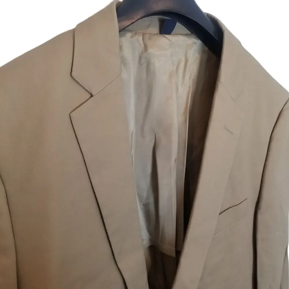 J. Crew Mens Thompson Blazer Size 40 L Tan Cotton Suit Jacket Wedding Guest